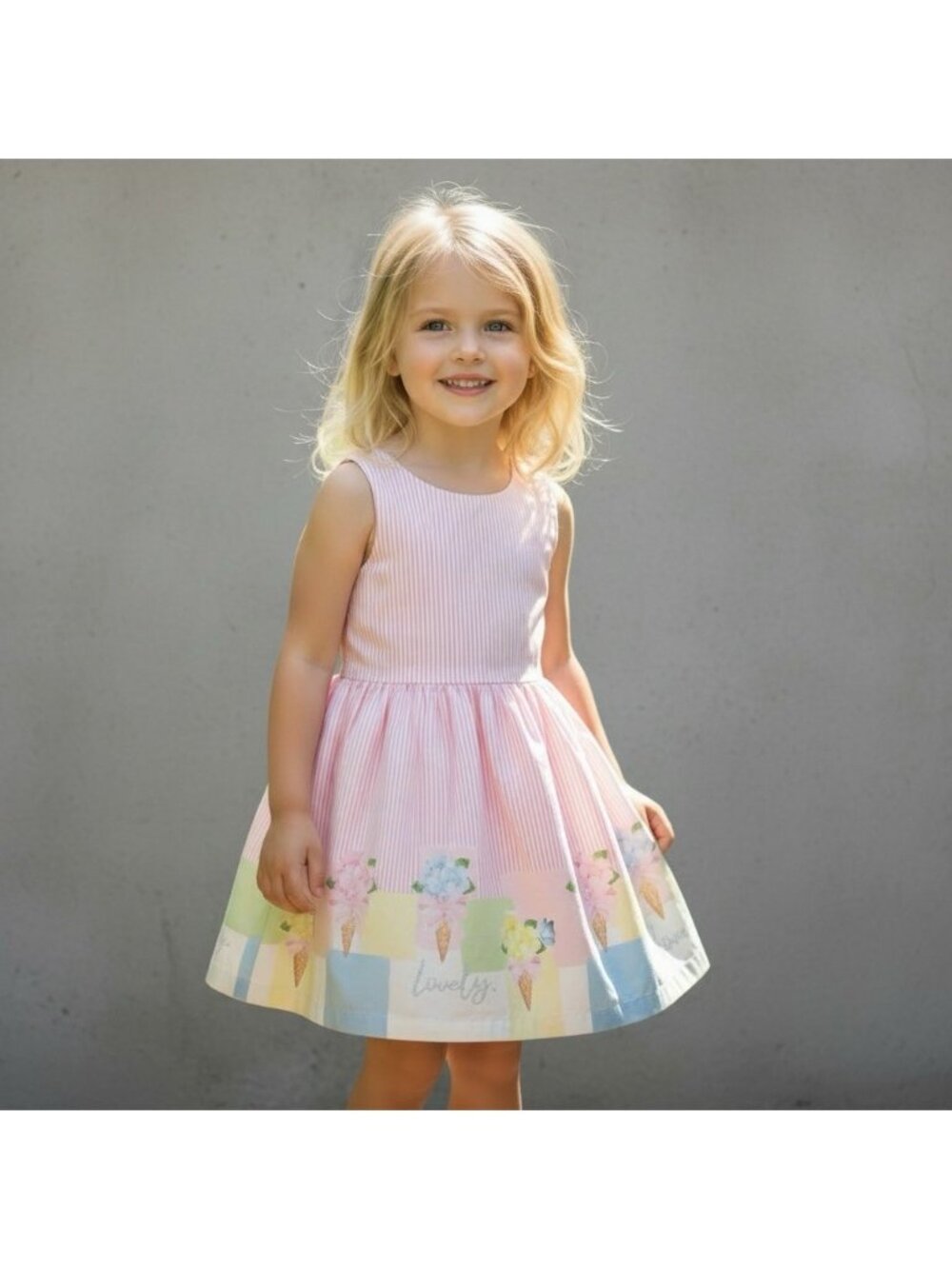 Balloon Chic New Pink Dress Girl 8 Floral Striped Dress Sleeveless Bow Button